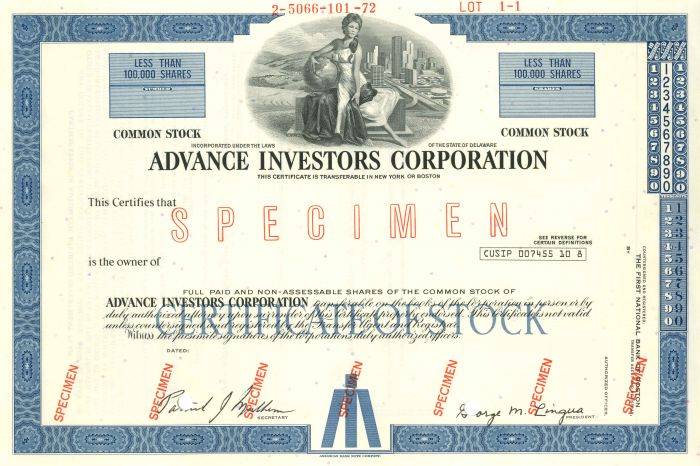 Advance Investors Corporation - Stock Certificate