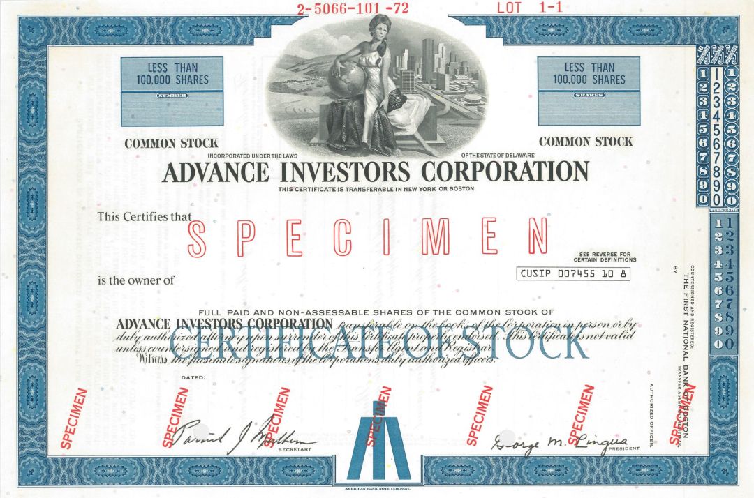 Advance Investors Corporation - Stock Certificate