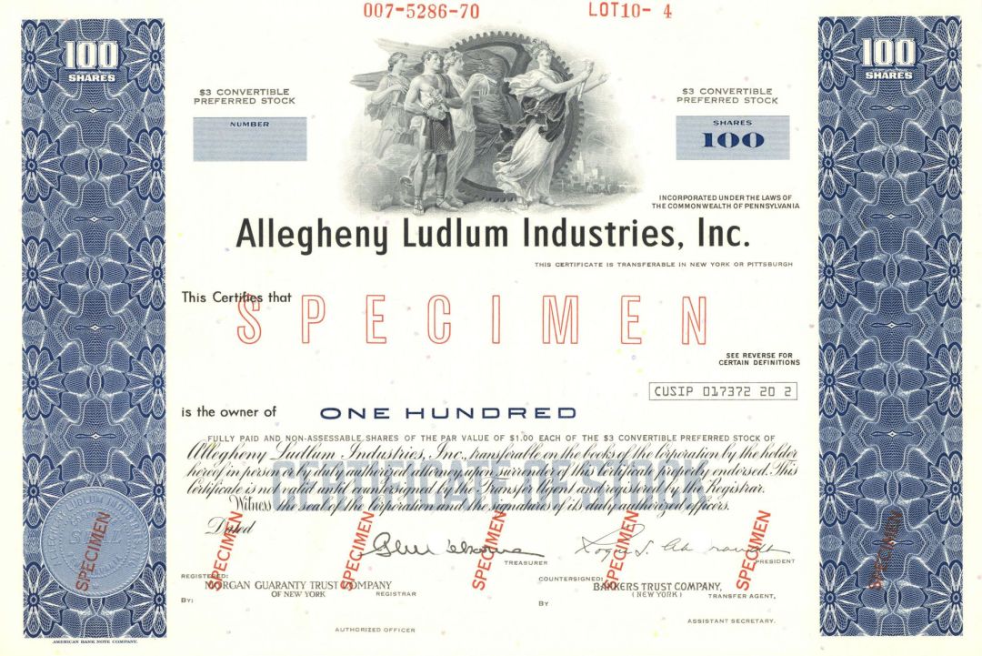 Allegheny Ludlum Industries, Inc. - Specimen Stock Certificate