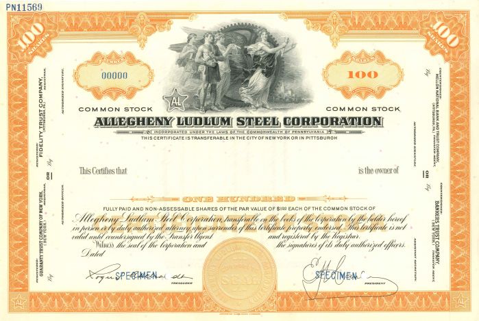 Allegheny Ludlum Steel Corporation - Specimen Stock Certificate