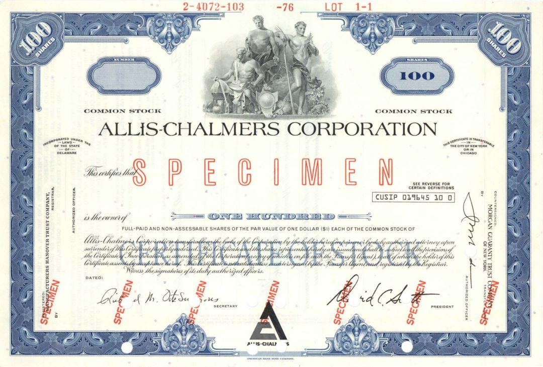 Allis-Chalmers Corp. - Specimen Stock Certificate