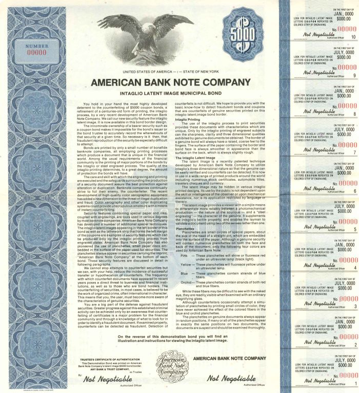 American Bank Note Co. - $5,000 - Bond