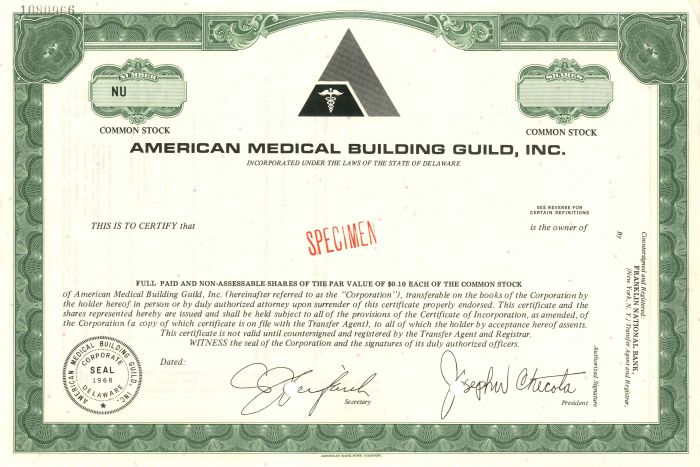 American Medical Building Guild, Inc. - Stock Certificate