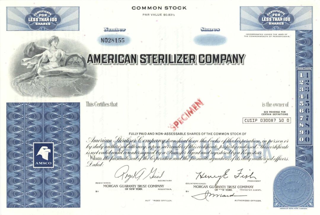 American Sterilizer Co. - Specimen Stock Certificate