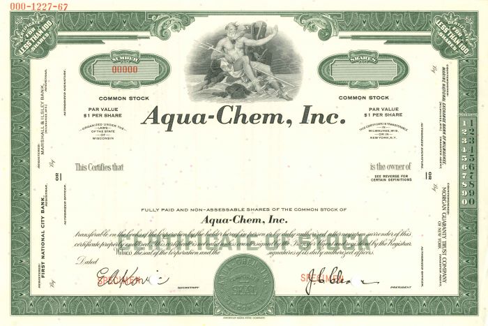 Aqua-Chem, Inc. - Stock Certificate