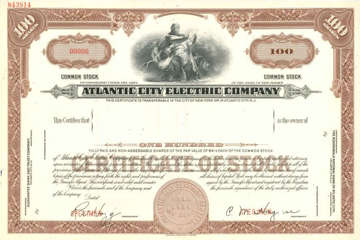 Atlantic City Electric Co. - Stock Certificate