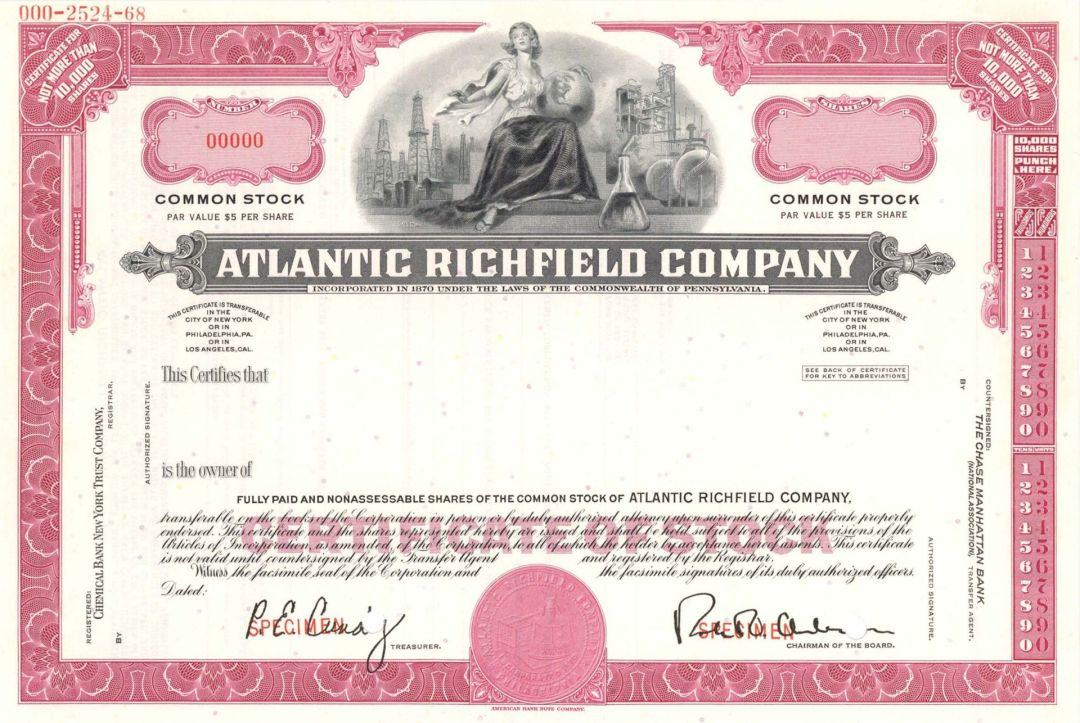 Atlantic Richfield Co. - Specimen Stock Certificate