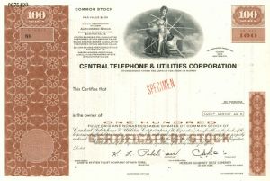Central Telephone and Utilities Corporation - Communications Stock Certificate