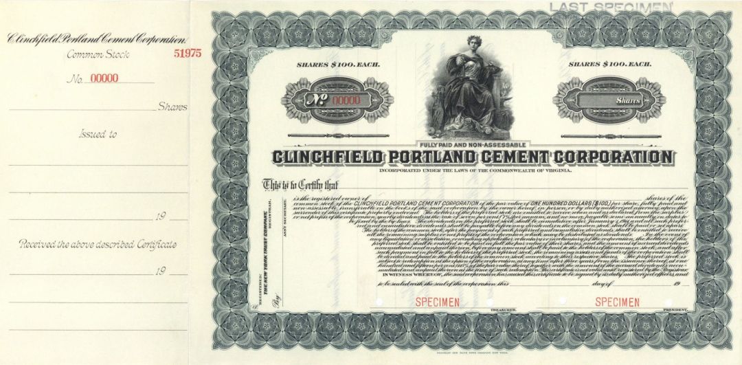 Clinchfield Portland Cement Corporation - Stock Certificate