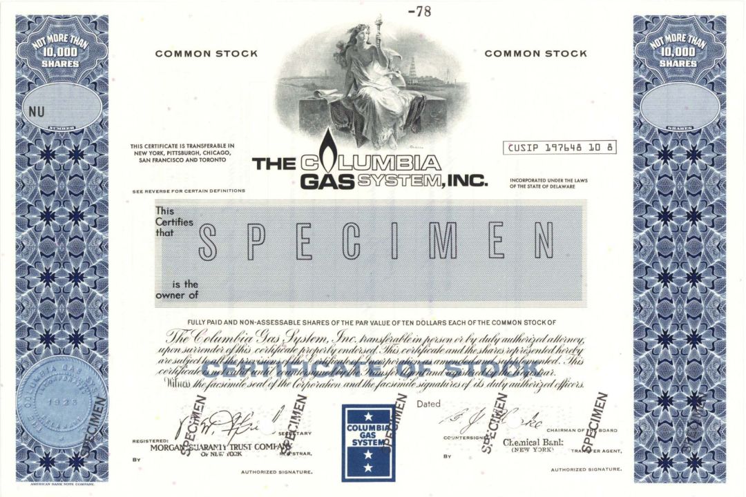 Columbia Gas System, Inc. - Specimen Stock Certificate