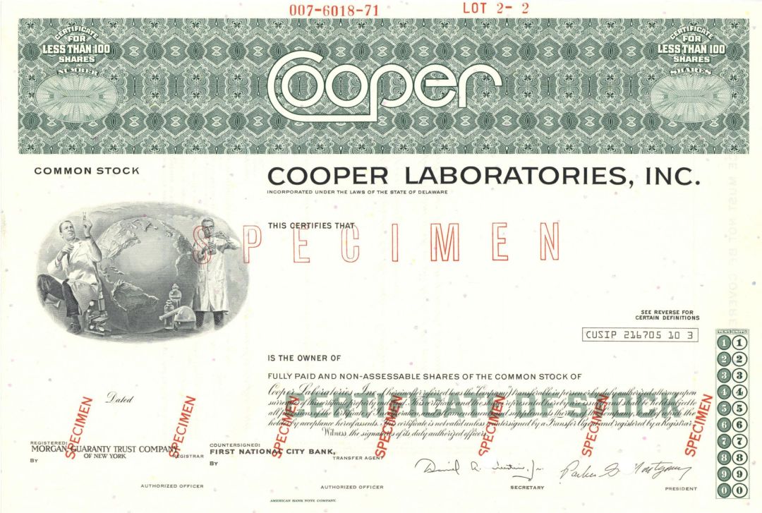 Cooper Laboratories, Inc. - Specimen Stock Certificate