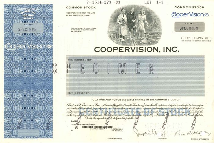 Coopervision, Inc. - Specimen Stock Certificate