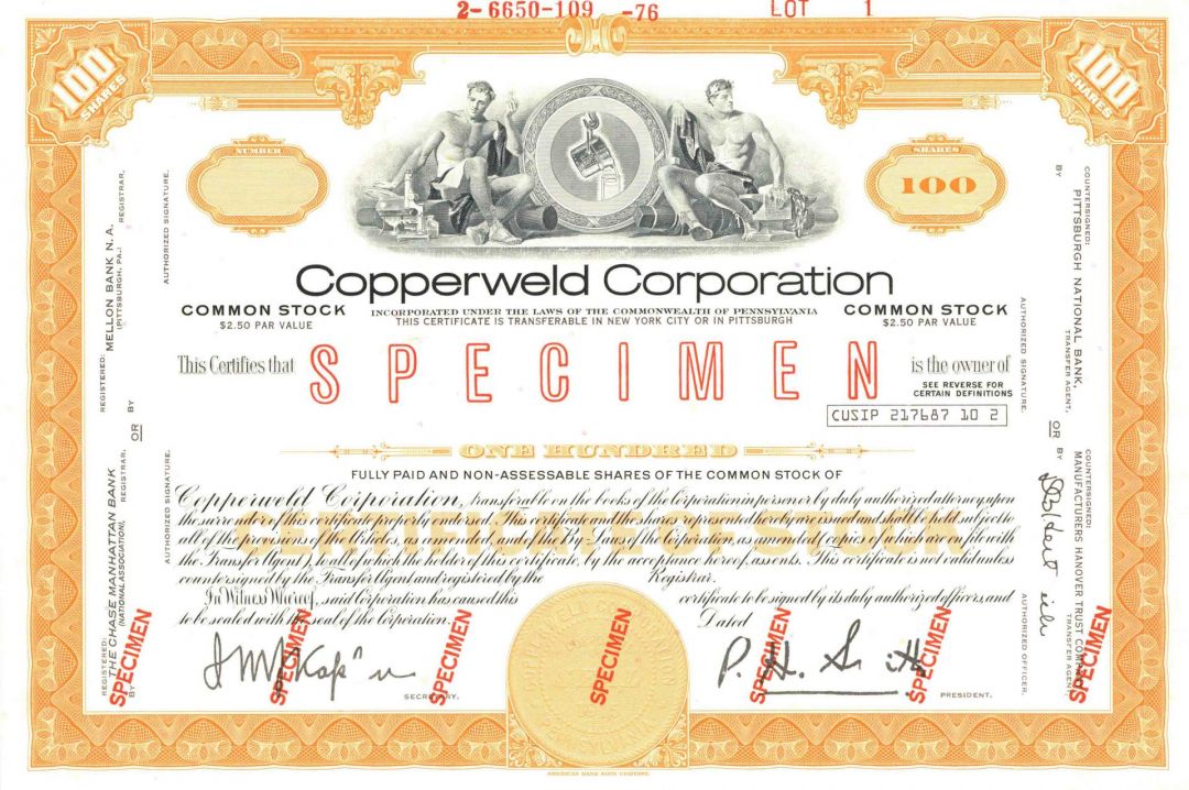 Copperweld Corporation - Specimen Stock Certificate