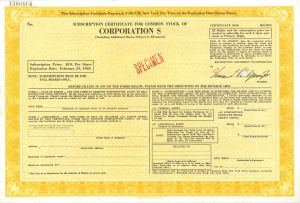 Corporation S - circa 1960's Specimen Stock Certificate - President Herman L. Philipson, Jr.