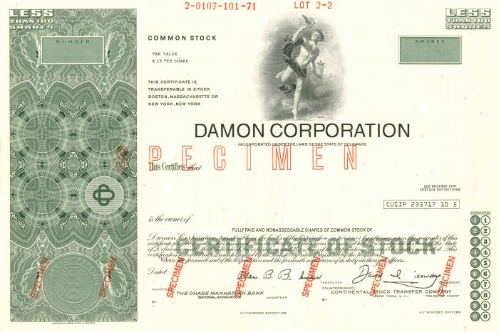 Damon Corporation - Stock Certificate