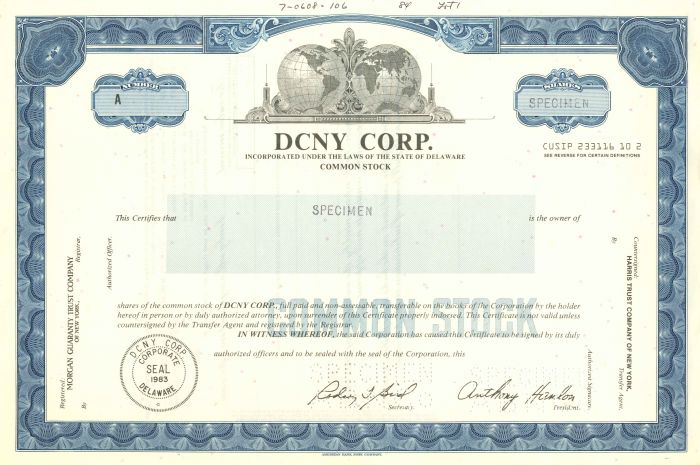 DCNY Corp. - Stock Certificate