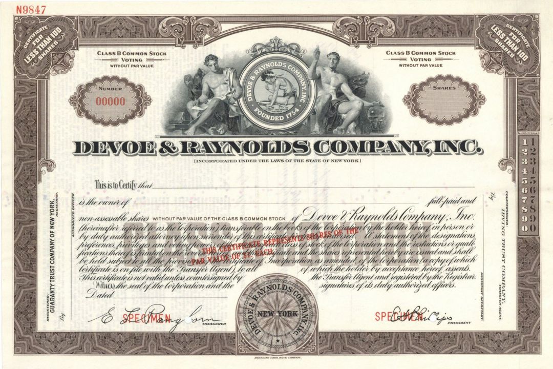 Devoe and Raynolds Co., Inc. - Stock Certificate