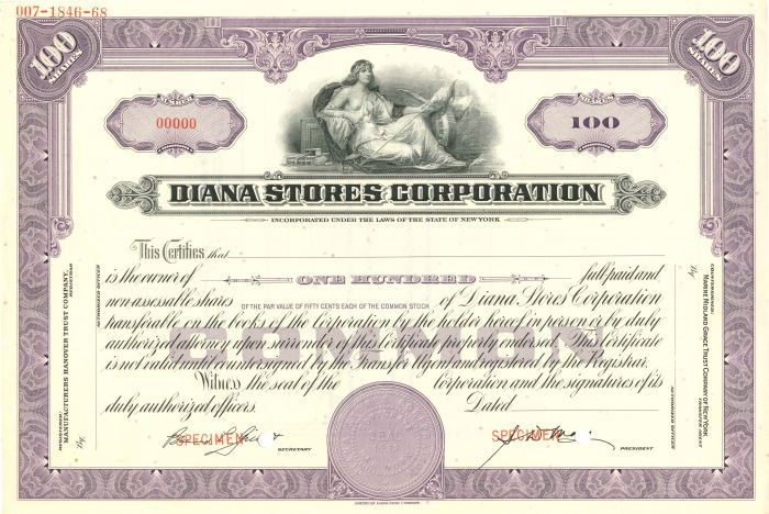 Diana Stores Corporation - Stock Certificate