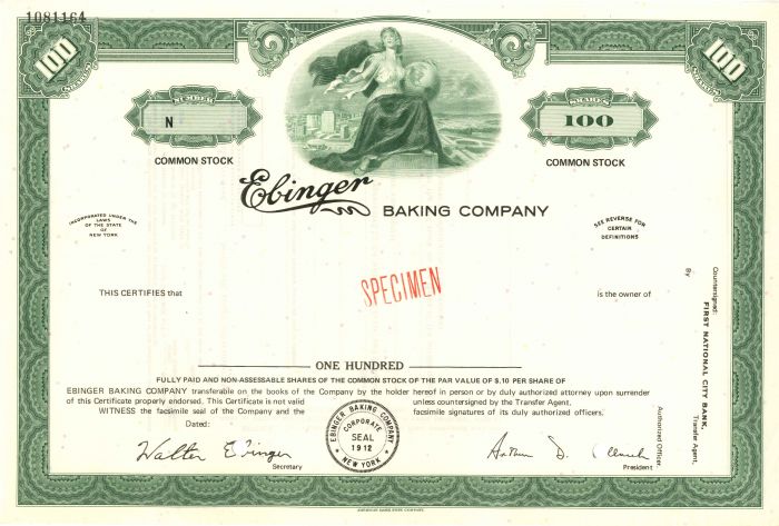 Ebinger Baking Co. - Stock Certificate