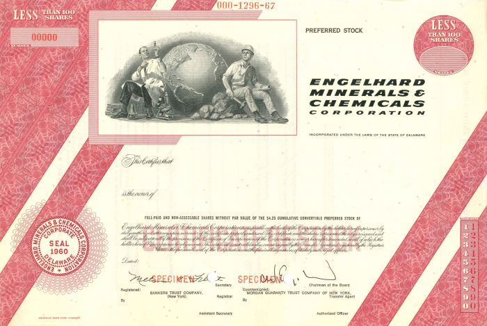 Engelhard Minerals and Chemicals Corporation - Stock Certificate