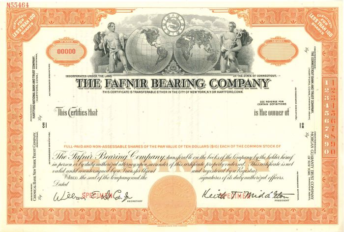 Fafnir Bearing Co. - Stock Certificate