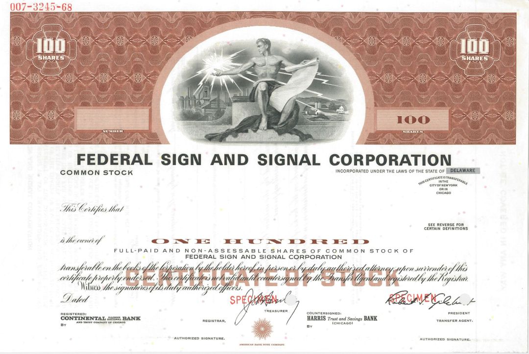 Federal Sign and Signal Corporation - Stock Certificate