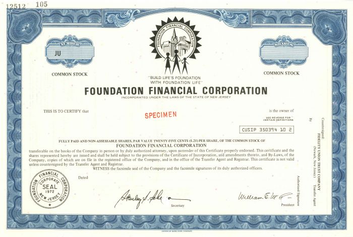 Foundation Financial Corporation - Specimen Stock Certificate