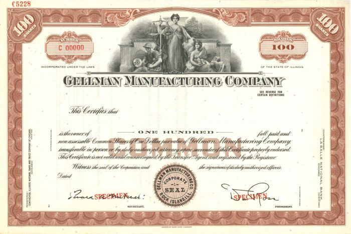 Gellman Manufacturing Co. - Stock Certificate