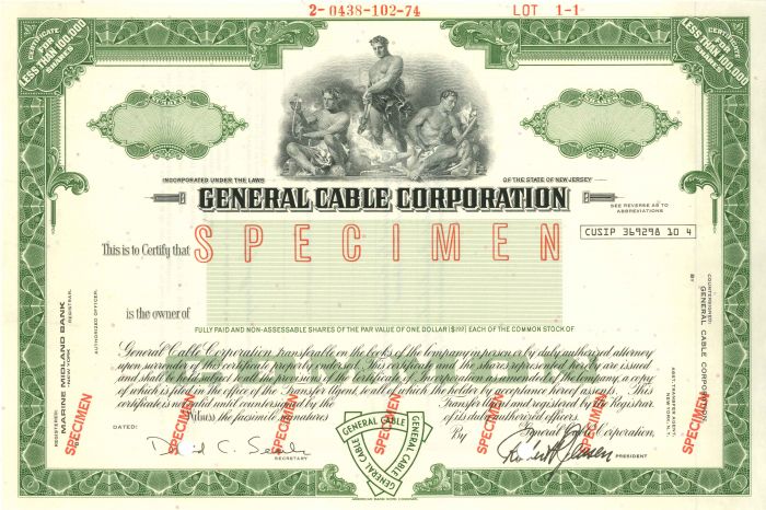 General Cable Corporation - Stock Certificate