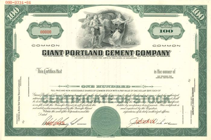 Giant Portland Cement Co. - Specimen Stock Certificate