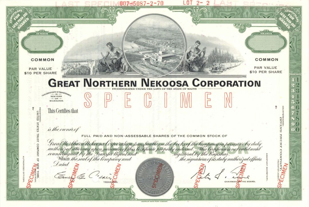 Great Northern Nekoosa Corp. - Specimen Stock Certificate