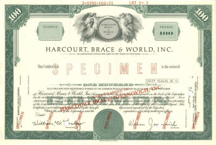 Harcourt, Brace and World, Inc. - Stock Certificate