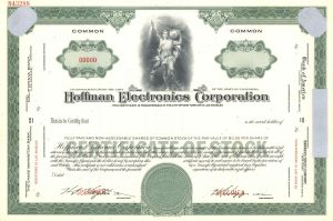 Hoffman Electronics Corporation - H. Leslie Hoffman - Specimen Stock Certificate