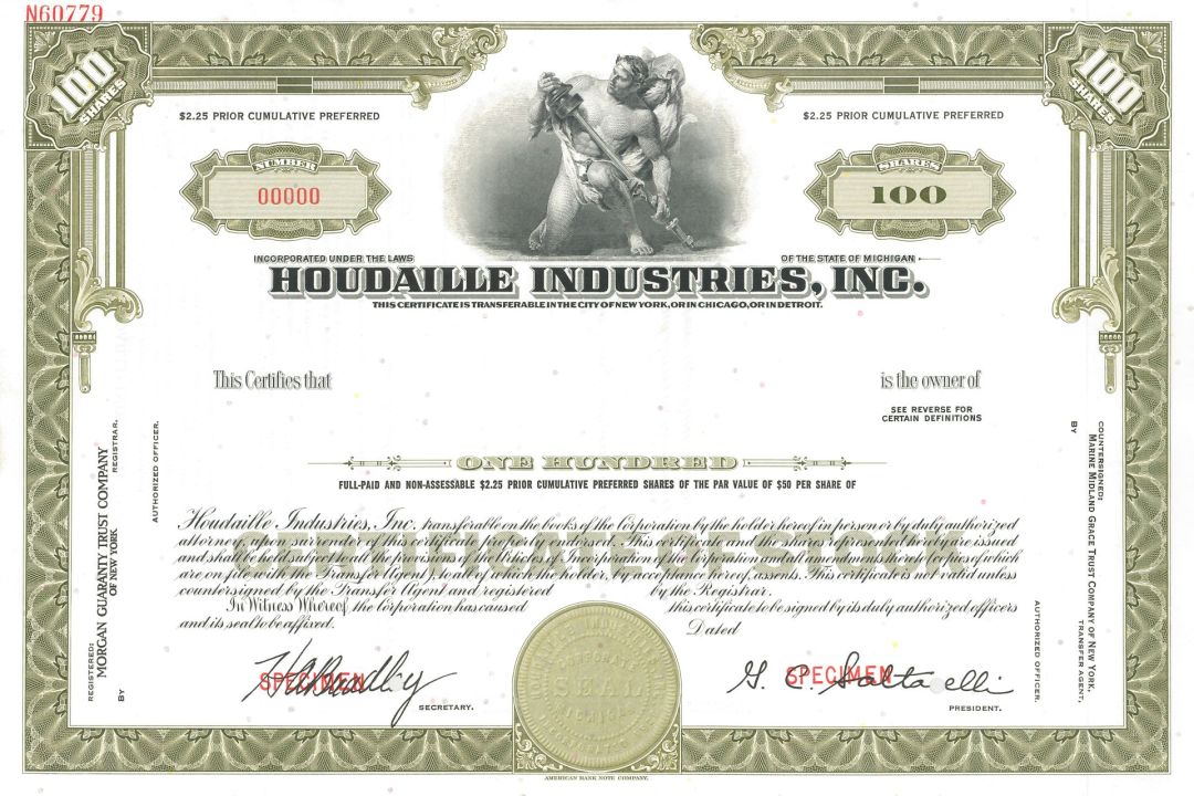 Houdaille Industries, Inc. - Specimen Stock Certificate