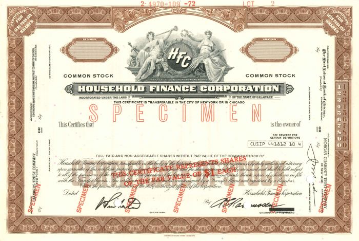 Household Finance Corporation - Stock Certificate