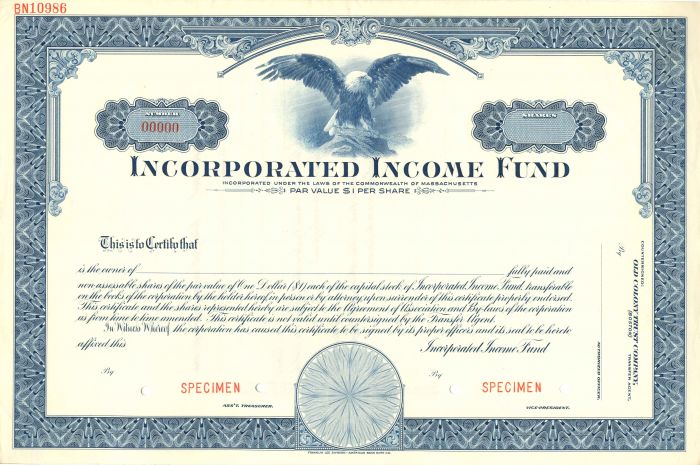 Incorporated Income Fund - Stock Certificate