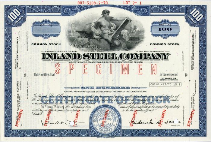 Inland Steel Co. - Stock Certificate