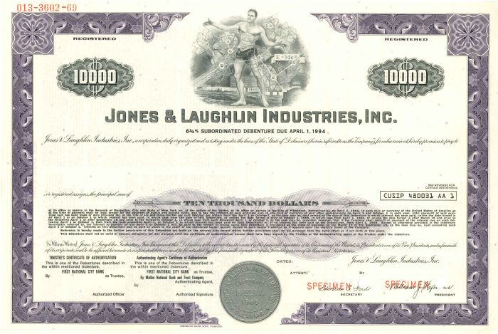 Jones and Laughlin Industries, Inc. - $10,000 - Bond