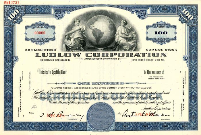 Ludlow Corporation - Stock Certificate