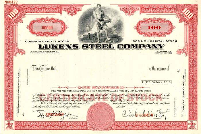 Lukens Steel Co. - Stock Certificate