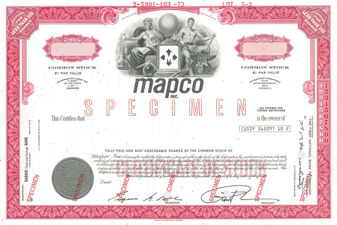 Mapco Inc. - Specimen Stock Certificate - Pipeline Company