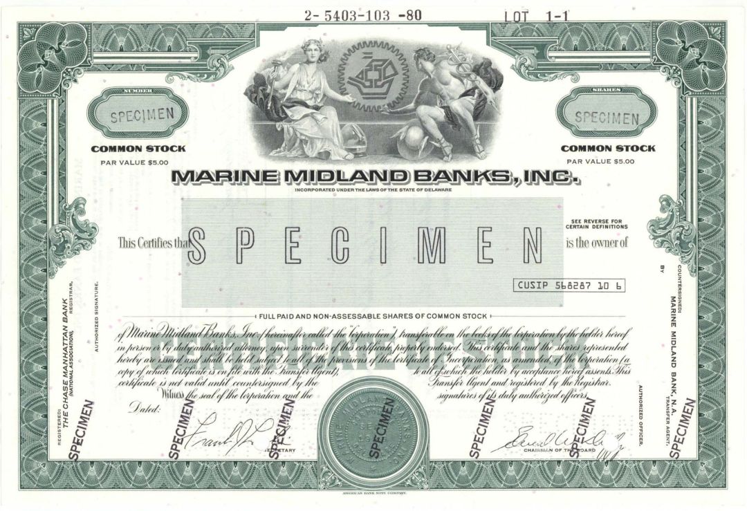 Marine Midland Banks, Inc. - Specimen Stock Certificate