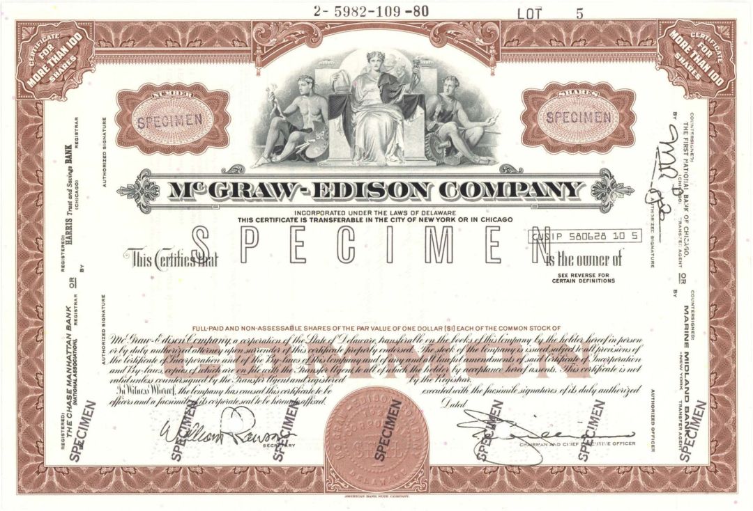 McGraw-Edison Co. - Specimen Stock Certificate