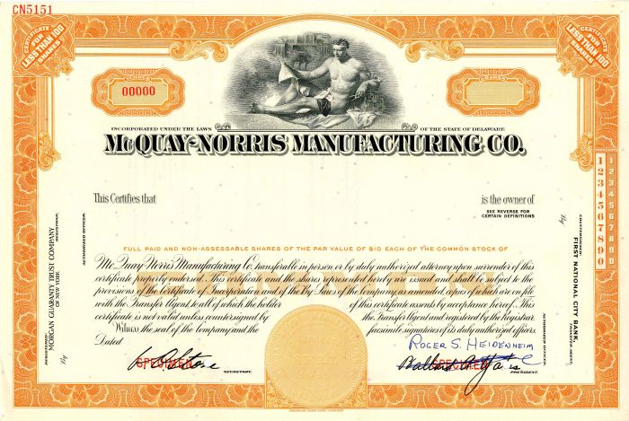 McQuay-Norris Manufacturing Co. - Stock Certificate