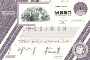 Mesa Petroleum Co. - Important Court Case with Unocal Corp. - Specimen Stock Certificate - Amazing Story 