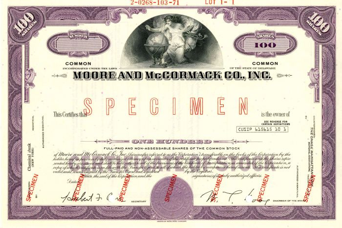 Moore and McCormack Co., Inc. - Stock Certificate