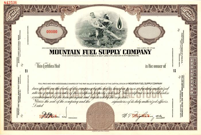 Mountain Fuel Supply Co. - Stock Certificate