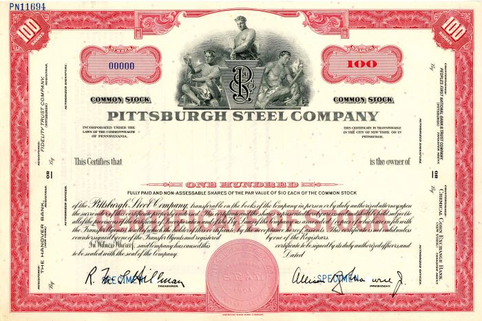 Pittsburgh Steel Co. - Stock Certificate