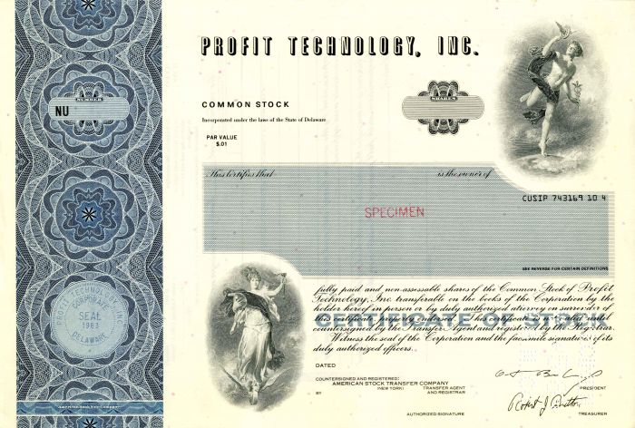 Profit Technology, Inc. - Specimen Stock Certificate