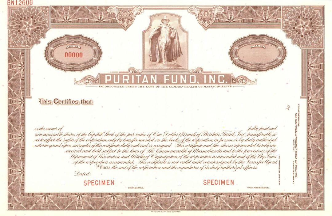 Puritan Fund, Inc. - Specimen Stock Certificate